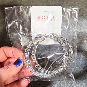 Huge new marquis rhinestone hoop earrings new silvertone